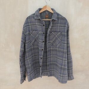 Common People Plaid Oversized Shirt Jacket Mens Size Large Shacket Blue Thick L